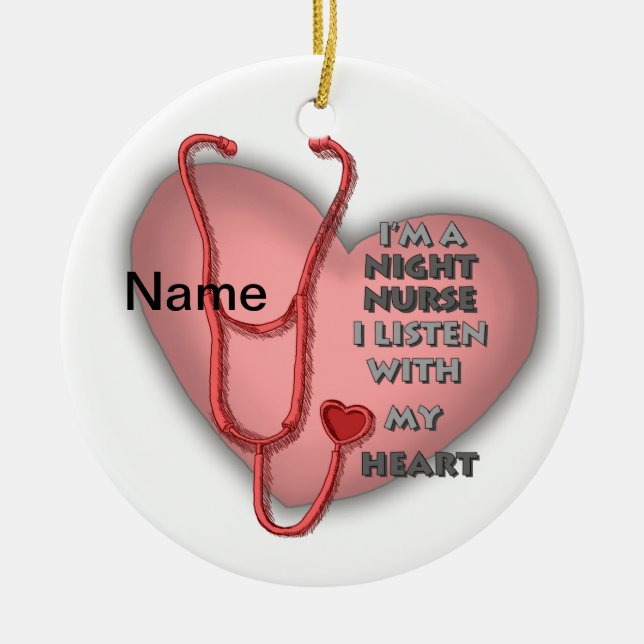 Red Heart Night Nurse Ceramic Tree Decoration (Front)