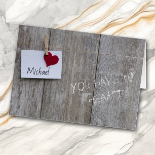 Red Heart Note on Wood Personalised Valentine Card