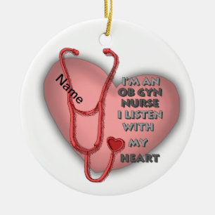 Red Heart ObGyn Nurse Ceramic Tree Decoration