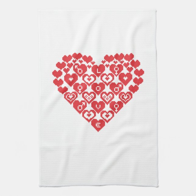 Red HEART of hearts Tea Towel (Vertical)
