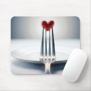 Red Heart On a Fork Mouse Pad