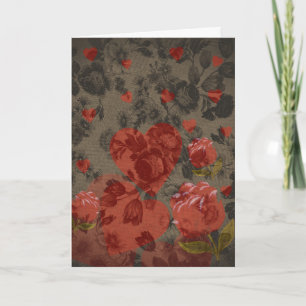 Red heart on beautiful vintage floral card