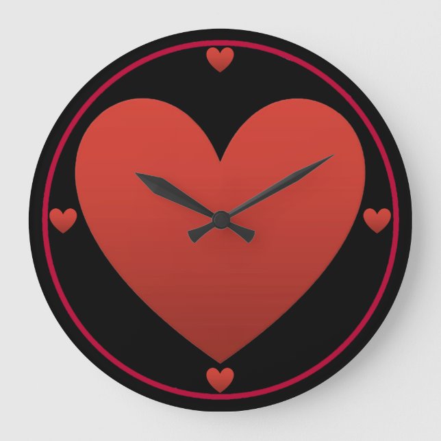 Red Heart on Black Large Clock (Front)