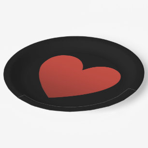 Red Heart on Black Paper Plate