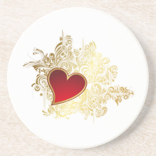 Red Heart on Gold Filigree Coaster