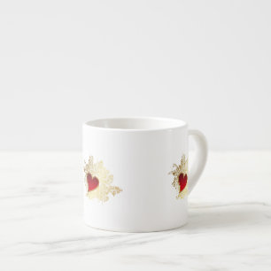 Red Heart on Gold Filigree Espresso Cup