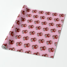 Red heart on pink background Wrapping Paper love
