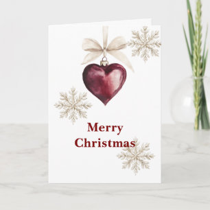 Red Heart Ornament Cream Bow Snowflakes Christmas Card