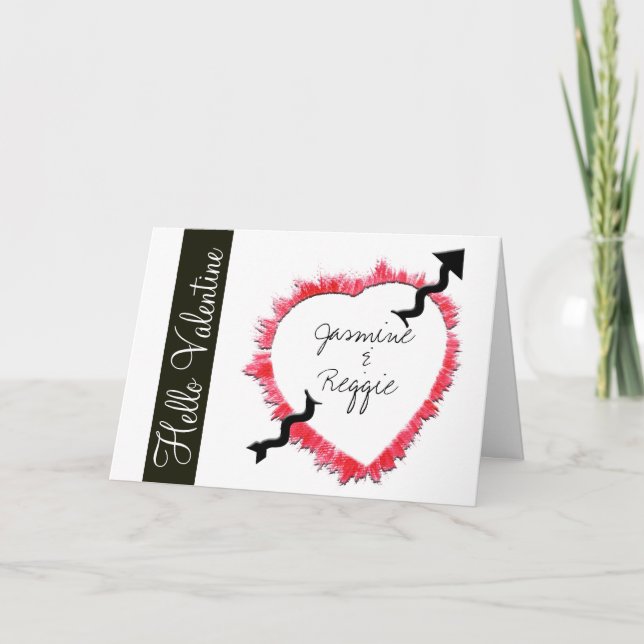 Red Heart Outline With Arrow Valentine's Day Holiday Card (Front)