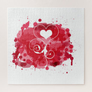 Red Heart Painted Splashes Jigsaw Puzzle