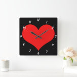 Red Heart Pattern Black Cute Valentine's Day Gift Square Wall Clock<br><div class="desc">Printed with cute red heart design on black custom colour background! Customise as you wish.</div>