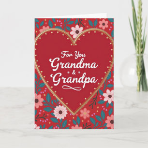 Red Heart Pattern Grandma Grandpa Card
