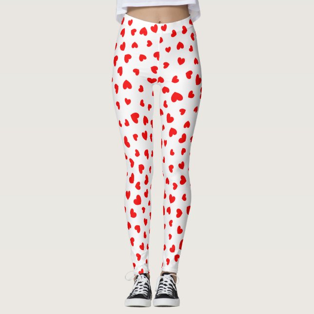 Red Heart Pattern Leggings (Front)