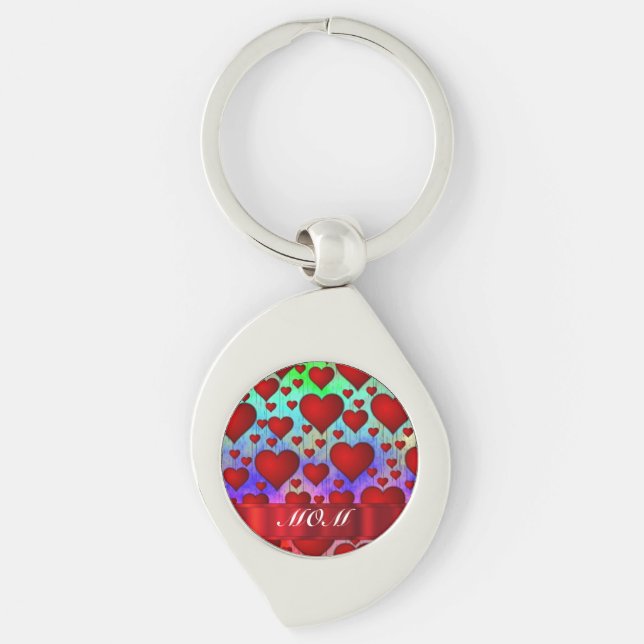 Red heart pattern mothers day key ring (Front)