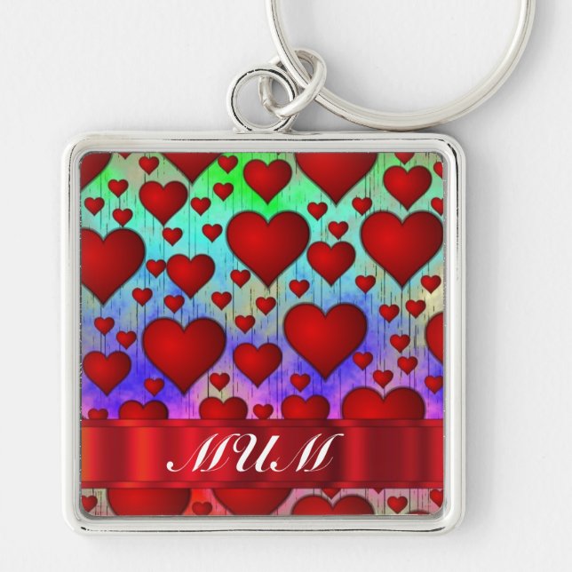 Red heart pattern mothers day key ring (Front)