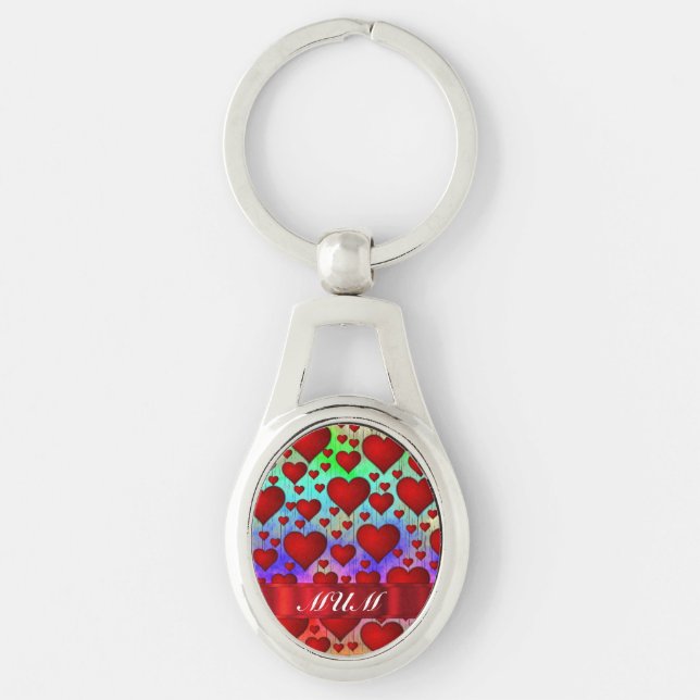 Red heart pattern mothers day key ring (Front)