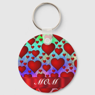 Red heart pattern mothers day key ring