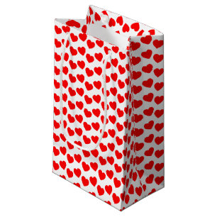 Red Heart Pattern on White Small Gift Bag