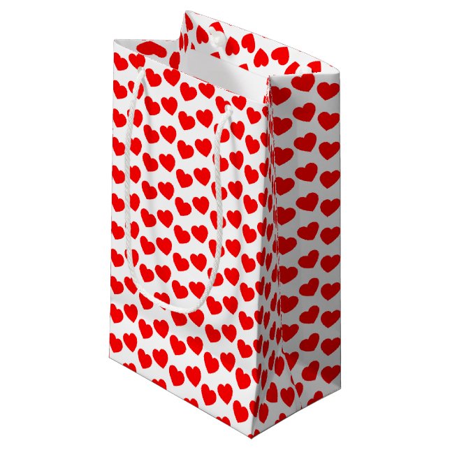 Red Heart Pattern on White Small Gift Bag (Front Angled)