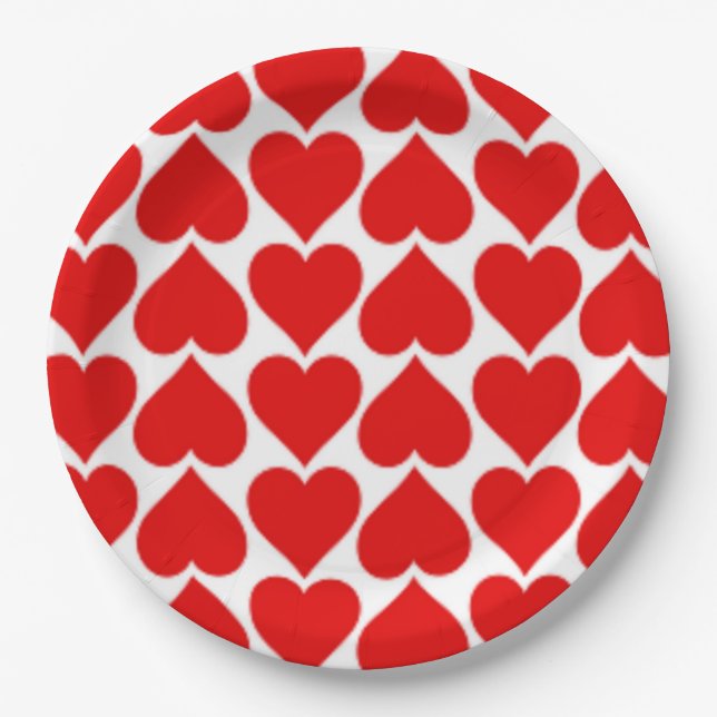 RED HEART PATTERN PAPER PLATE (Front)