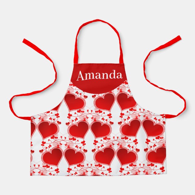 Red Heart Pattern Personalised Valentine's Day  Apron (Front)