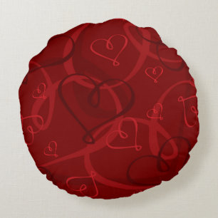 Red heart pattern round cushion