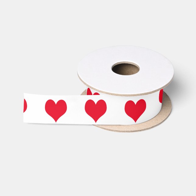 red heart pattern satin ribbon (Spool)