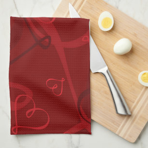 Red heart pattern tea towel