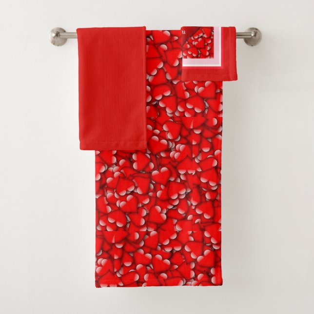 Red Heart Pattern Valentines' Day Towel Set (Insitu)