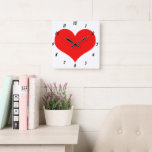 Red Heart Pattern White Cute Valentine's Day Gift Square Wall Clock<br><div class="desc">Printed with cute red heart design on white background! Customise as you wish.</div>