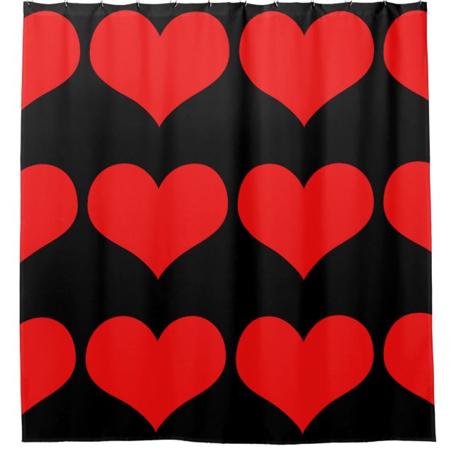 Red Heart Patterns Cute Black Custom Colour Pretty Shower Curtain (Front)
