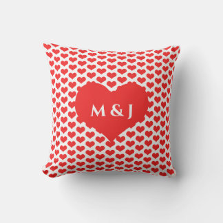 Red Heart Patterns Valentine's Monograms White Cushion