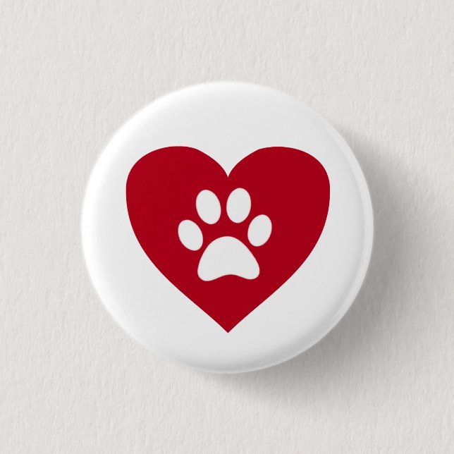Red Heart Paw Print Button (Front)