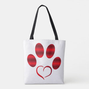 Red Heart Paw Tote Bag
