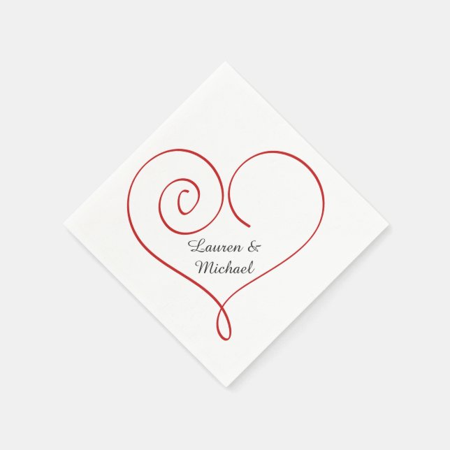Red Heart Personalised Wedding Napkin (Corner)