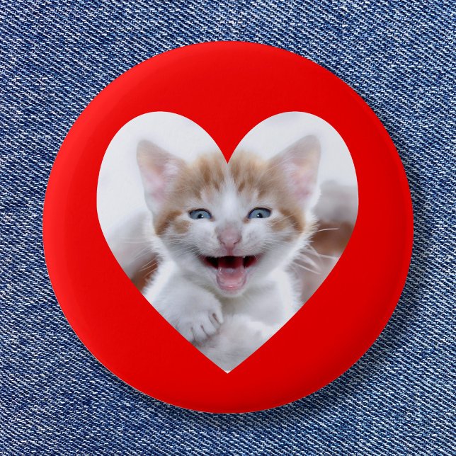 Red Heart Photo Template 3 Cm Round Badge (Create your own red photo heart button.)