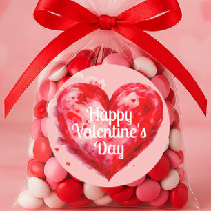 Red Heart Pink Happy Valentine's Day Classic Round Sticker