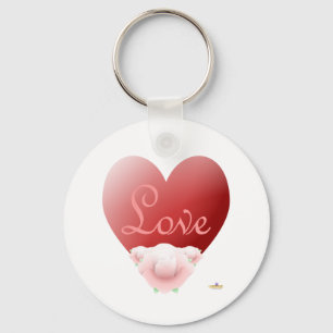 Red Heart Pink Roses Love Key Ring