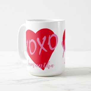 Red Heart Pink XOXO Valentine's Day Modern Coffee Mug