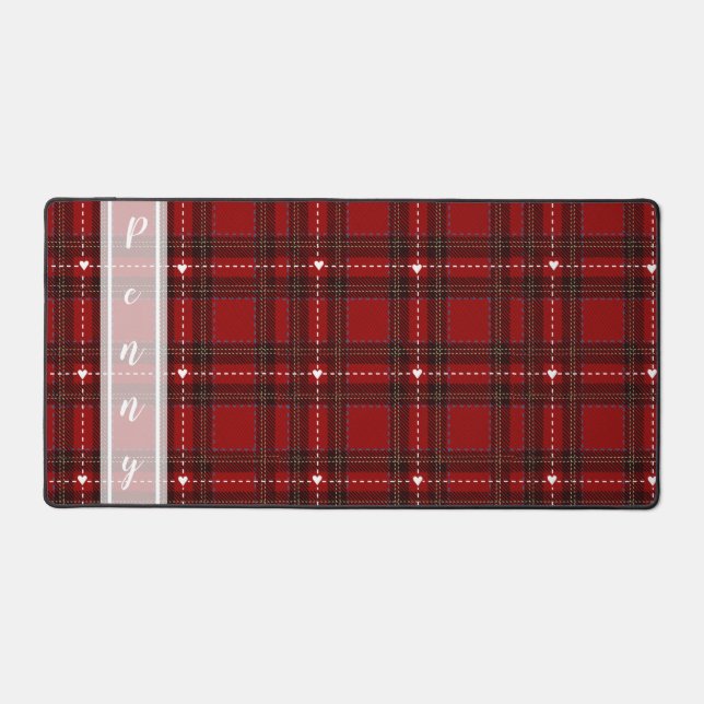 Red Heart Plaid Desk Mat (Front)