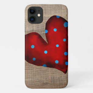 Red Heart polka dots blue Case-Mate iPhone Case