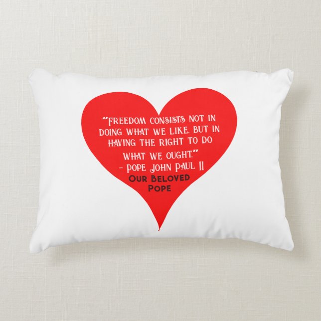 Red Heart Pope John Paul II Freedom Quote Decorative Cushion (Front)