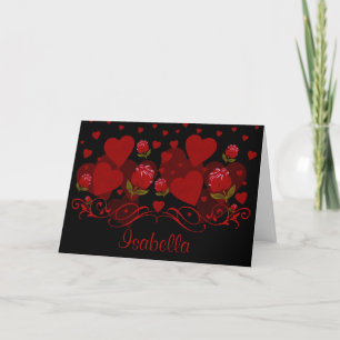 Red heart, red roses for Valentine's day Holiday Card