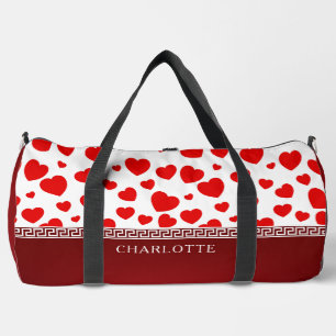 Red Heart Ribbon Custom Name Duffle Bag