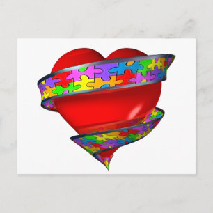 Red Heart Ribbon Postcard