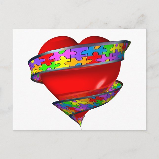 Red Heart Ribbon Postcard (Front)