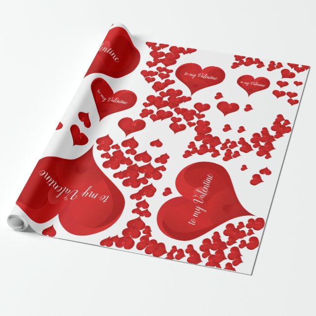Red Heart Romantic Love Valentine Wrapping Paper (Unrolled)