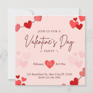 Red Heart romantic Valentines day Invitation