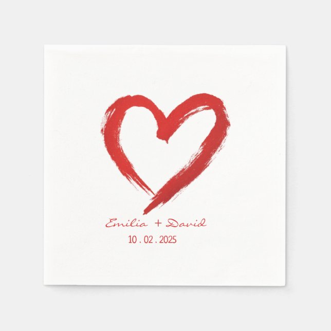 Red Heart romantic wedding Napkin (Front)