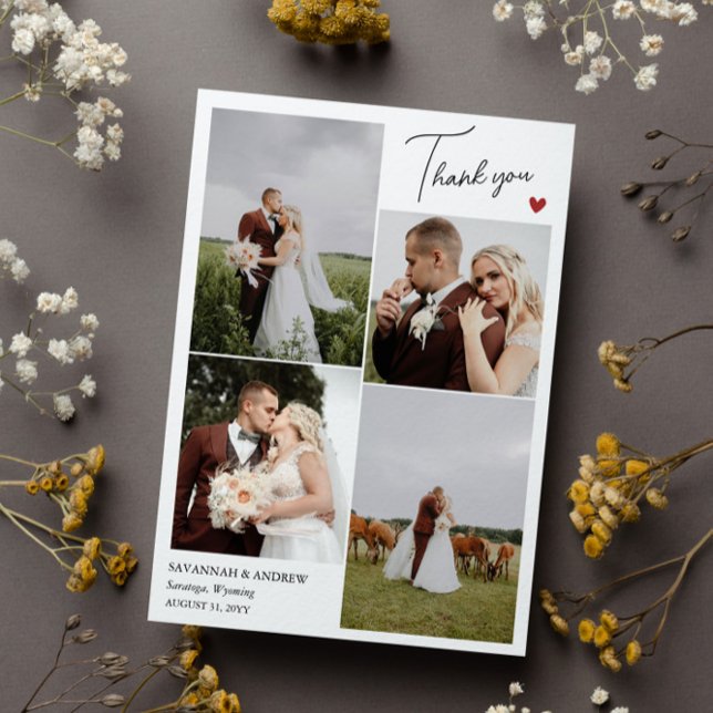 Red Heart Romantic Wedding Photos Thank You Note (Creator Uploaded)